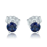 0.5ct Round Cut Blue Sapphire Solitaire Stud Earrings Women 14k WhiteGold Finish