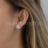 1ct Round Cut Moissanite Cluster Halo Stud Earrings Women 14K White Gold Plated