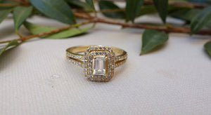 2ct Emerald Cut Diamond Engagement Ring 14k Yellow Gold Finish Double Halo