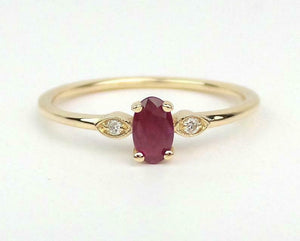 0.5ct Engagement Ring Oval Cut Pink Ruby Minimalist Trilogy 14k Yellow Gold Over