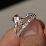 1.5ct Pear Cut Peach Morganite Crown Design Engagement Ring 18k WhiteGold Finish