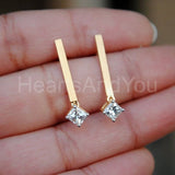 1ct Princess Simulated Diamond Long Bar Dangle Earrings 14K Yellow Gold Plated