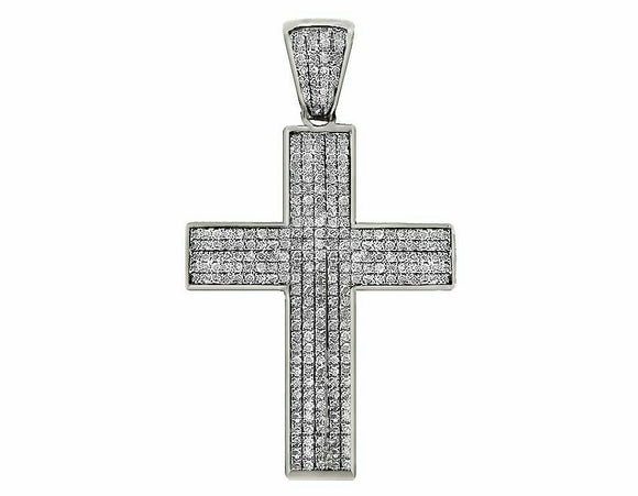 1.7ct Round Cut VVS1D Diamond Pendant Mini Puff Pave Cross 14k White Gold Finish