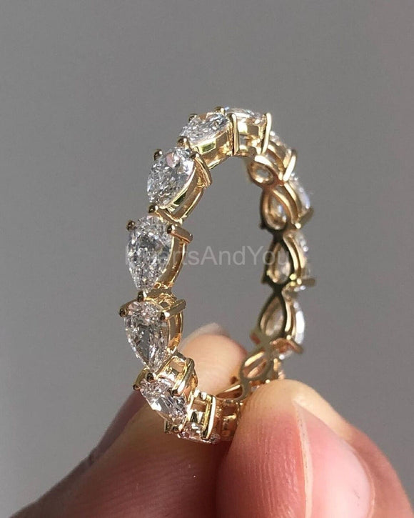 1ct Pear Cut Simulated Diamond Full Eternity Wedding Band 14k Yellow Gold Plated