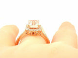 3Ct Emerald Cut Peach Morganite Diamond Halo Engagement Ring 18K Rose Gold Over