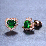 2ct Heart Cut Green Emerald Halo Heart Shape Stud Earrings 14k Rose Gold Finish