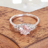 1.5ct Cushion Cut Peach Morganite Petite Round Accent Ring 14k White Gold Finish