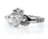 2Ct Heart Cut Diamond Solitaire Engagement Claddagh Ring 14K White Gold Finish