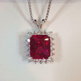 2.6ct Pink Ruby Pendant Radiant Cut Diamond Halo 14k White Gold Finish NO CHAIN