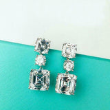 4Ct Asscher Round Cut Diamond Elegant Stylish Drop Earring 14K White Gold Finish