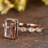 2ct Emerald Cut Peach Morganite Solitaire with Accents Ring 14k Rose Gold Finish