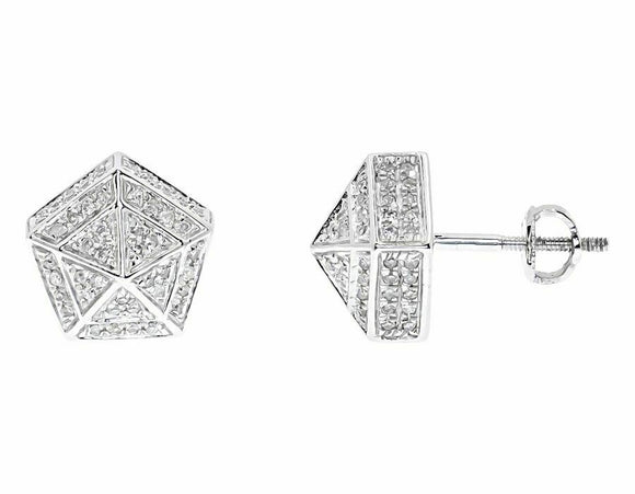 1ct Round Cut VVS1D Diamond Pentagon Stud Earrings Women 14k White Gold Finish