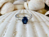 1.5ct Engagement Ring Oval Cut Blue Sapphire Split Shank 14k White Gold Finish