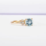 0.75ct Round Cut Blue Aquamarine Diamond Floral Leaf Ring 14k Rose Gold Finish