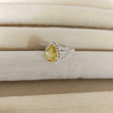 2ct Engagement Ring Pear Cut Yellow Sapphire Split Shank Halo 14k WhiteGold Over