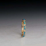 1ct Wedding Band Round Cut Blue Turquoise Full Eternity 14k Yellow Gold Finish