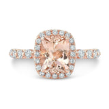 2.2ct Cushion Cut Morganite Engagement Ring 14k Rose Gold Finish Diamond Halo