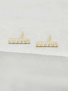 0.6ct Round Cut Diamond Accents Vertical Bar Stud Earrings 14k YellowGold Finish