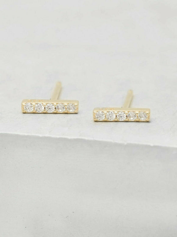 0.6ct Round Cut Diamond Accents Vertical Bar Stud Earrings 14k YellowGold Finish