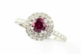 2ct Round Cut Pink Ruby Engagement Ring Double Halo 14k White Gold Finish