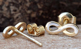 Infinity Unique Design Stud Earrings For Women in 14k Yellow Gold Finish