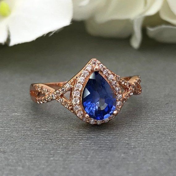 1.9ct Pear Cut Blue Tanzanite Halo Infinity Engagement Ring 14k Rose Gold Finish