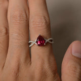 1ct Pear Cut Pink Ruby Infinity Solitaire Engagement Ring 14k White Gold Finish