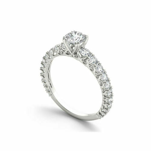 2.5Ct Round Cut Diamond Studded Accent Solitaire Ring 14K White Gold Finish