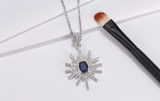 2.1ct Oval Cut Blue Sapphire Pendant Chain Floral Design 14k White Gold Finish