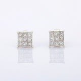 1.55ct Princess Cut Diamond Square Cluster Stud Earrings 14k White Gold Finish