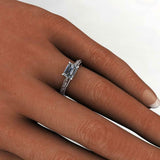 Vintage Milgrain Engagement Ring 1ct Emerald Cut Diamond 14k White Gold Finish