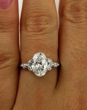 4Ct Oval Cut Diamond Marquise Halo Solitaire Engagement Ring 18K White Gold Over