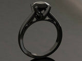 1Ct Round Black Diamond Milgrain Solitaire Engagement Ring 14K Black Gold Finish