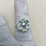 4.5ct Heart Cut Blue Aquamarine Hearts Flower Cocktail Ring 14k WhiteGold Finish