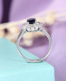 2.5ct Oval Cut Blue Sapphire Baguette Halo Engagement Ring 14k White Gold Finish