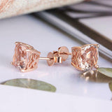 1ct Cushion Cut Peach Morganite Lovely Stud Earrings Women 14k Rose Gold Finish