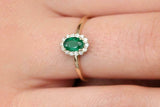 1.3ct Oval Cut Green Emerald Diamond Halo Engagement Ring 14k Yellow Gold Finish