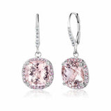 2ct Cushion Cut Peach Morganite Halo Diamond Drop Earrings 14k White Gold Finish