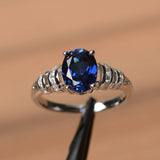 1.3ct Oval Cut Blue Sapphire Solitaire Engagement Ring 14k White Gold Finish