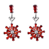 2.1ct Baguette Cut Red Garnet Unique Snowflake Drop Earrings 14k White Gold Over