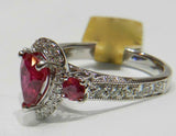 3ct Engagement Ring Pear Cut Pink Ruby Halo Trilogy Stylish 14k WhiteGold Finish