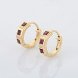 2ct Hoop Earrings Princess Cut Pink Ruby Tiles Design 14k Yellow Gold Finish