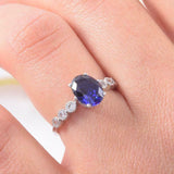 1.6ct Oval Cut Blue Sapphire Engagement Ring Diamond Accents 14k White Gold Over