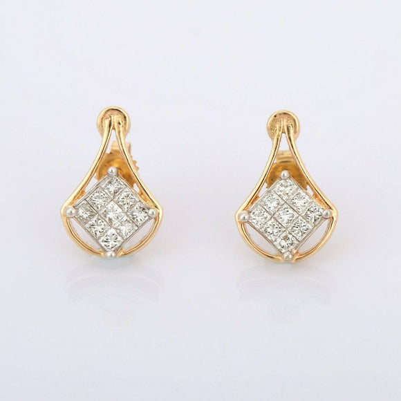 1.65ct Drop Earrings Princess Cut Diamond Geometric 14k Yellow Gold Finish