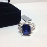 1.3ct Emerald Cut Blue Sapphire Side Diamond Engagement Ring 14k White Gold Over