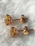 2ct Stud Earrings Round Cut Yellow Citrine Solitaire Women 14k YellowGold Finish