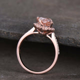 1ct Heart Cut Peach Morganite Halo Solitaire Engagement Ring 18k RoseGold Finish