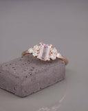 2Ct Emerald Cut Morganite Engagement Ring 14K Rose Gold Finish Diamond Accents