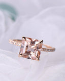 3Ct Princess Peach Morganite Diamond Accents Solitaire Ring 14K Rose Gold Finish