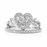 2.25ct Heart Cut Diamond Engagement Ring Bridal Set Halo 14k White Gold Finish